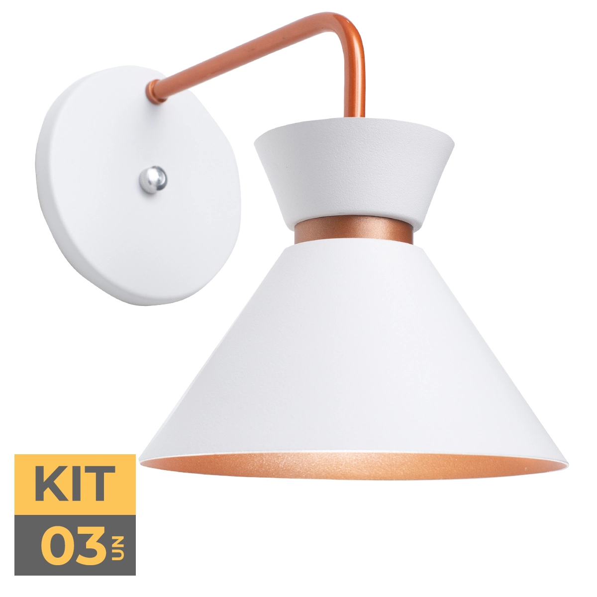 Kit 3 Arandela Parede Berlin 15cm Branco C/ Cobre