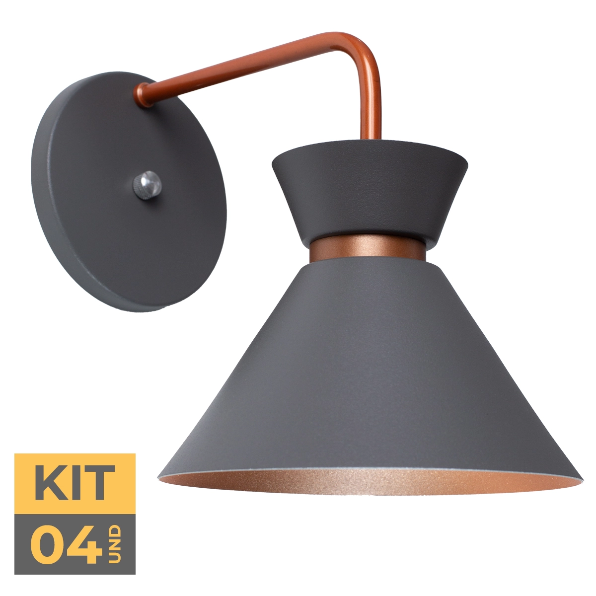 Kit 4 Arandela Parede Berlin 15cm Cinza C/ Cobre
