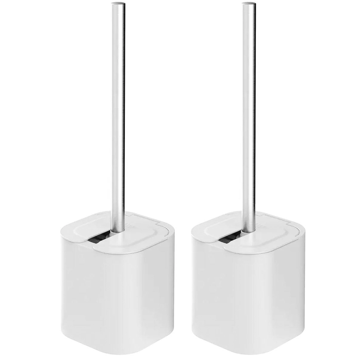 Conjunto 2 Escovas Sanitárias Com Suportes Para Banheiro Lavabo Polipropileno Dual Ou Branco