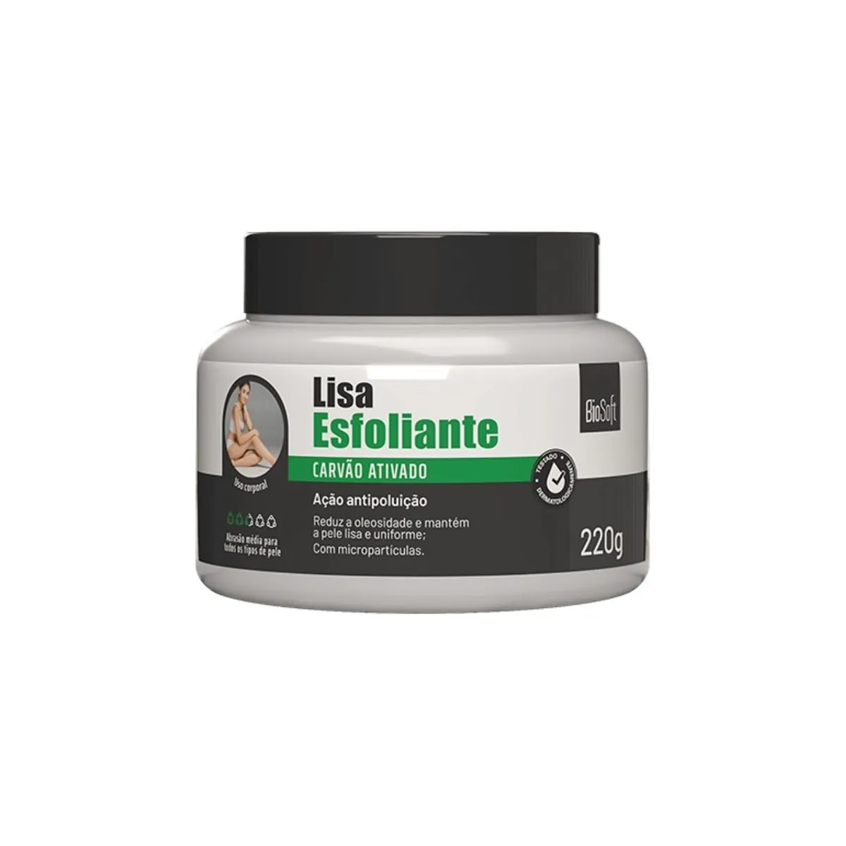 Creme Esfoliação Corporal Com Carvão Ativado Bio Soft 220g