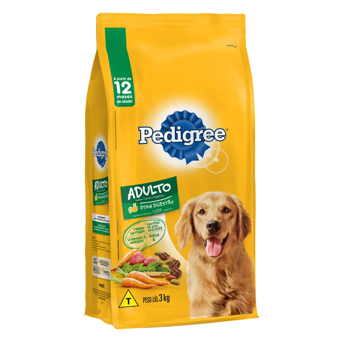 Ração Pedigree Carne e Vegetais Para Cães Adultos Raças Médias e Grandes 3kg
