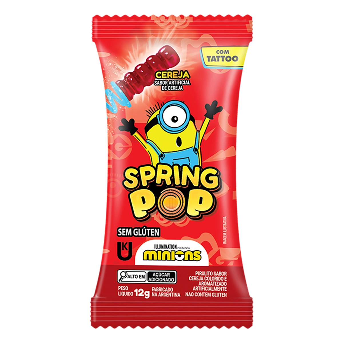 Pirulito Cereja, Tutti Frutti Ou Morango Minions Spring Pop Pacote 12g
