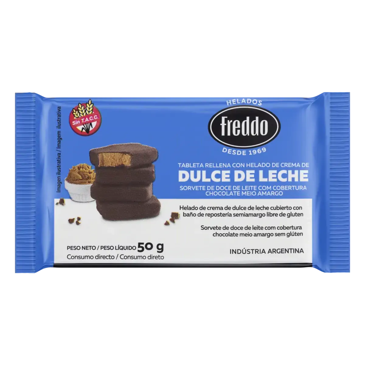 Sorvete Doce De Leite Cobertura Chocolate Meio Amargo Freddo Pacote 50g