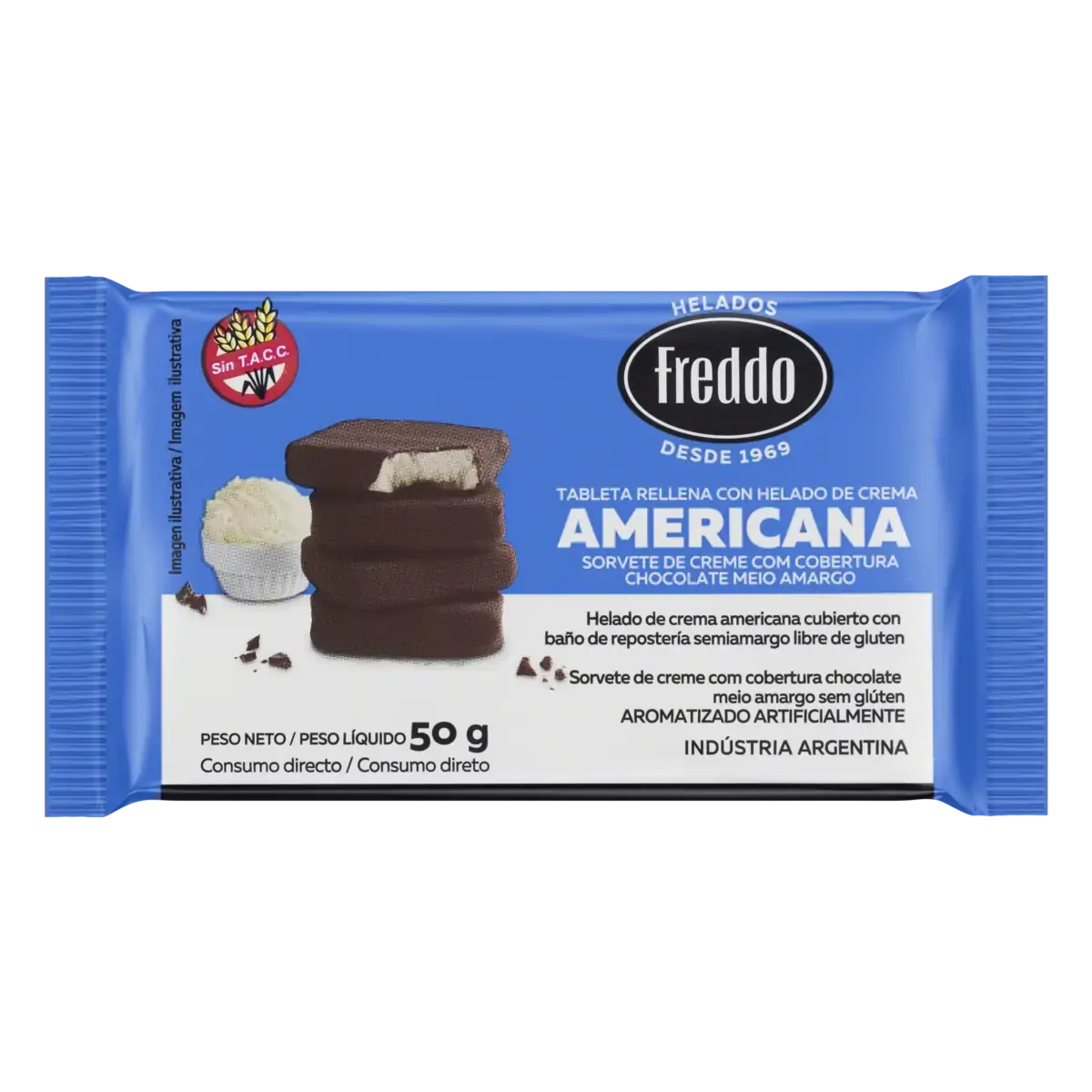 Sorvete Creme Cobertura Chocolate Meio Amargo Sem Glúten Freddo Pacote 50g
