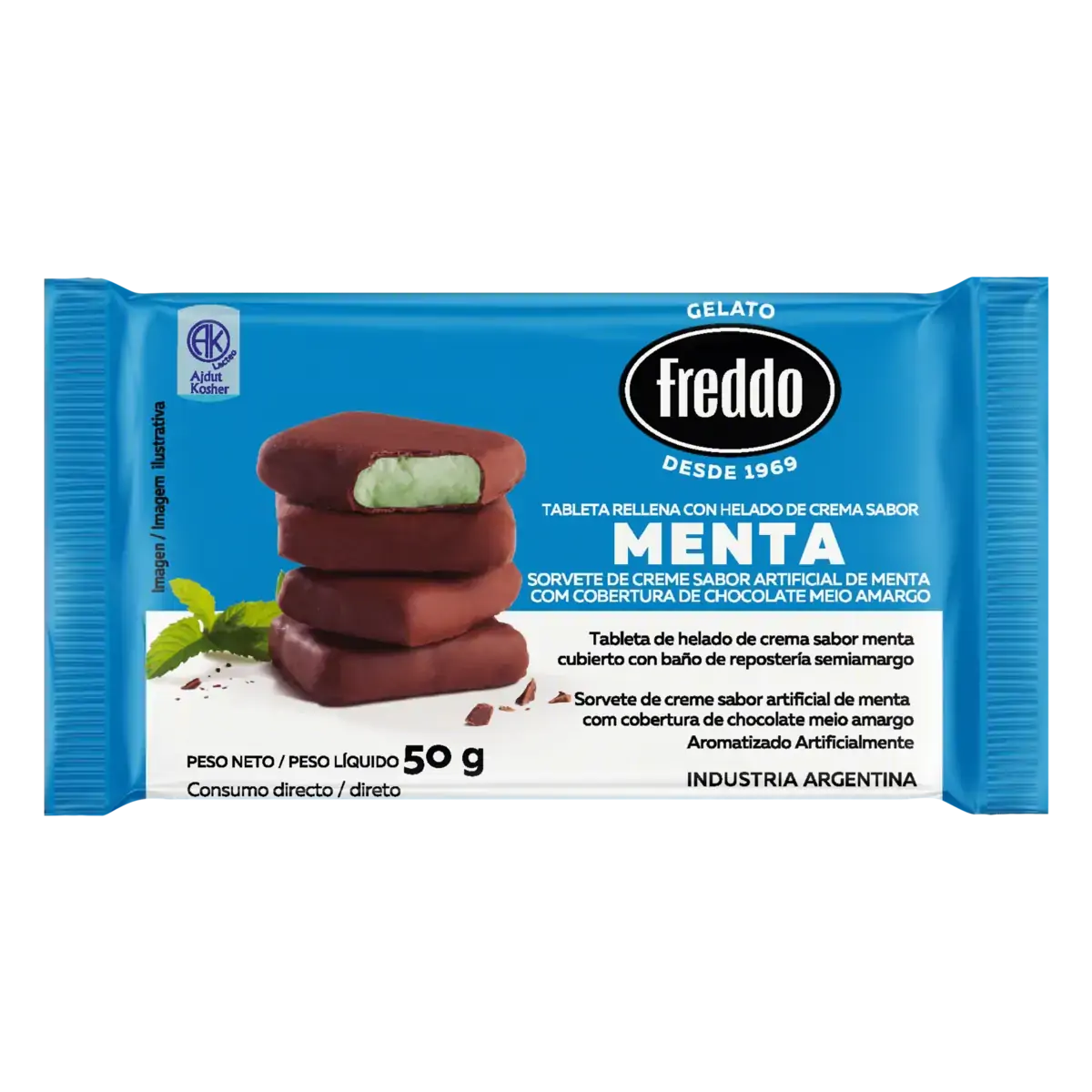 Sorvete Menta Cobertura Chocolate Meio Amargo Freddo Pacote 50g