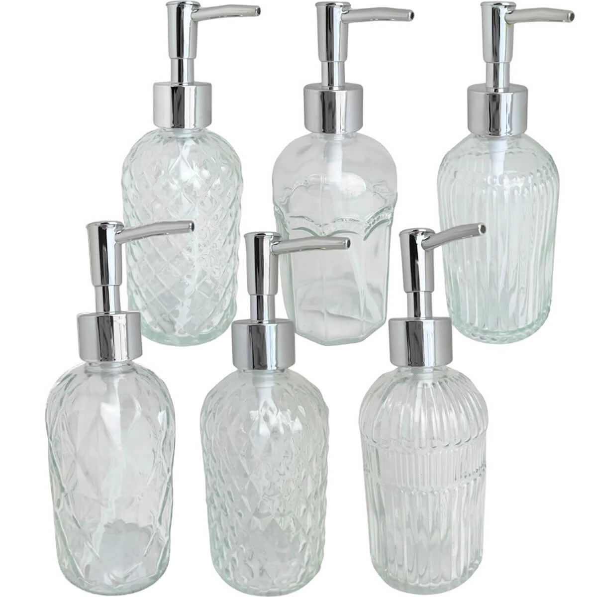 Kit 6 Porta Sabonetes Líquido De Vidro 380ml Porta Sabão Sortido Lyor Banheiro