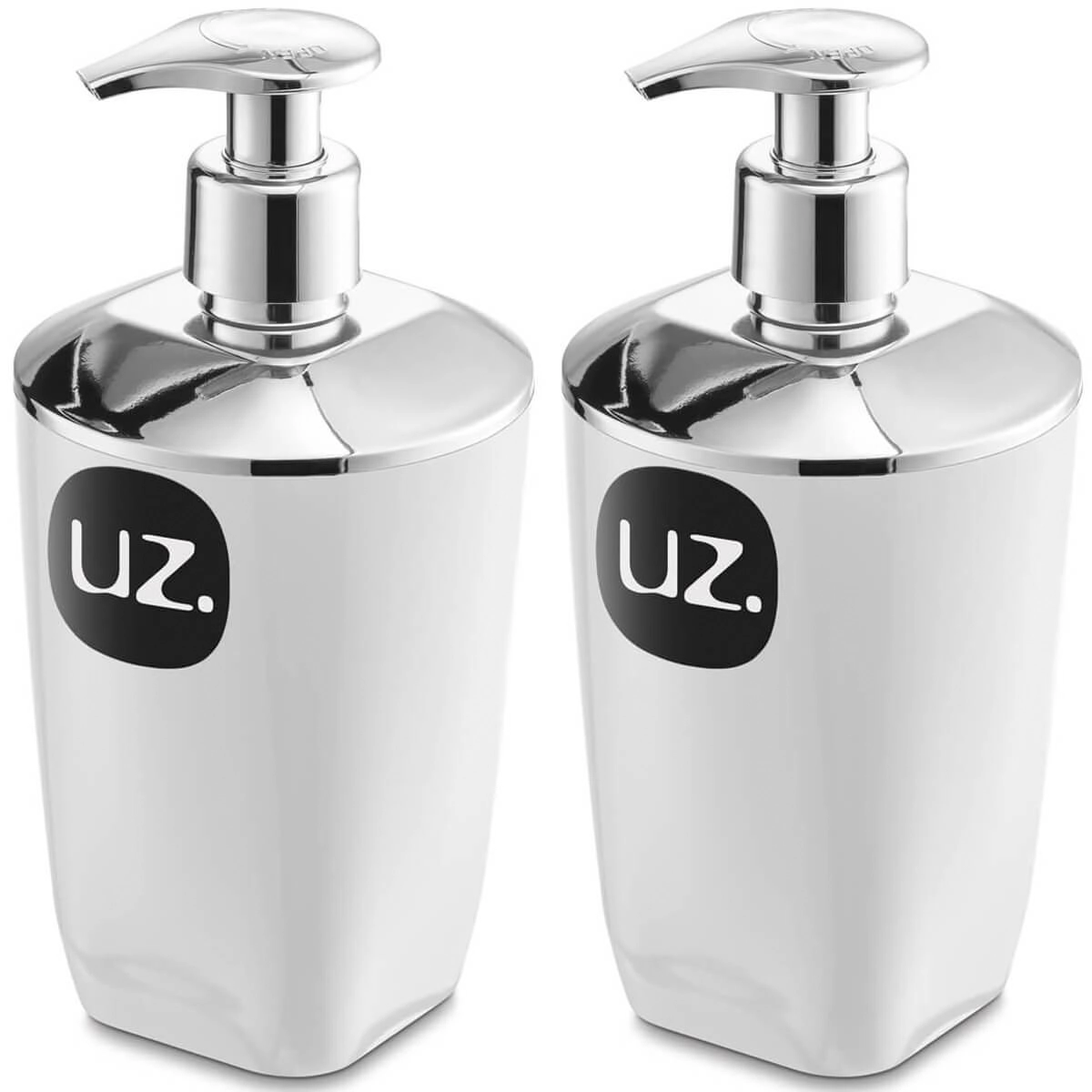 2 Porta Sabonete Líquido Plástico Uz Brancos 400ml Saboneteiras Para Bancada De Banheiro