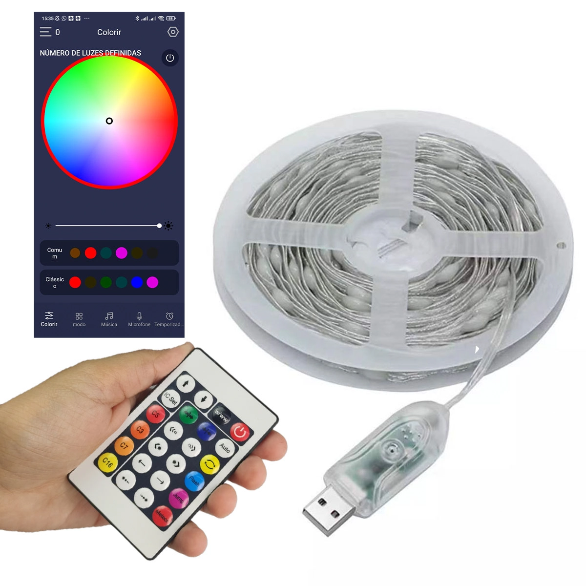 Fita Led Aplicativo Smart Aplicativo Celular Cores Rgb App Ajustavel Luzes Iluminaçao Natal