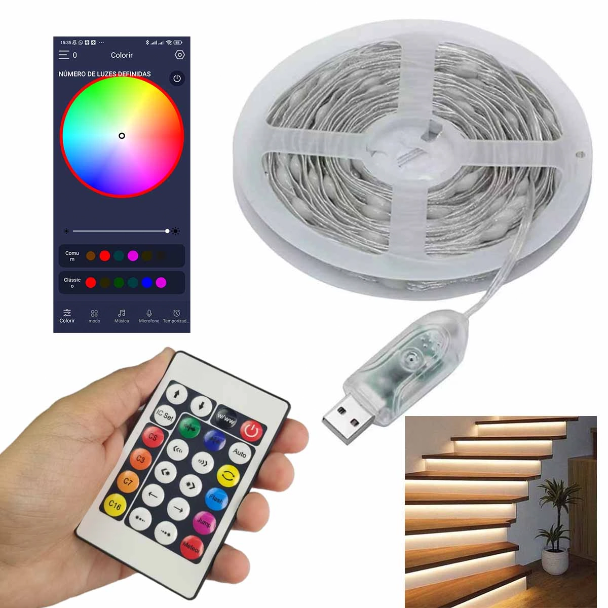 Fita Led Smart Aplicativo App Celular 20 Metros Fio Fada Cores Rgb Decorativa Natal Gesso Sanca Pisca Pisca Decoraçao