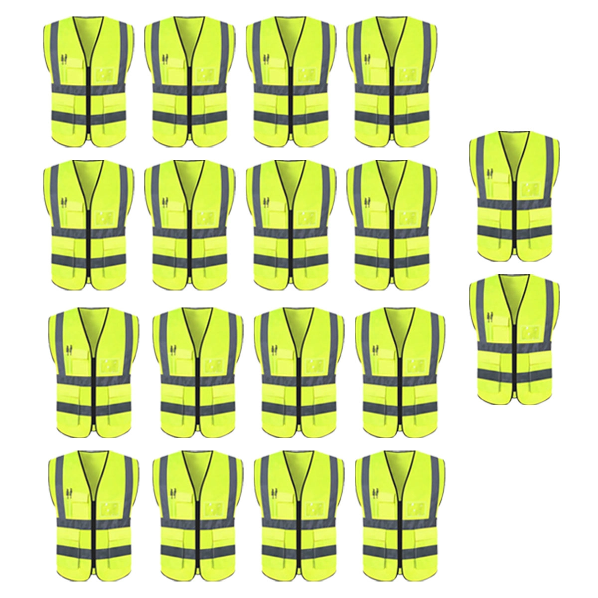 Colete Refletivo Faixa Sinalizador Kit 18 Unidades Blusao Fluorescente Segurança Trabalho Bolso Ziper Epi Obra
