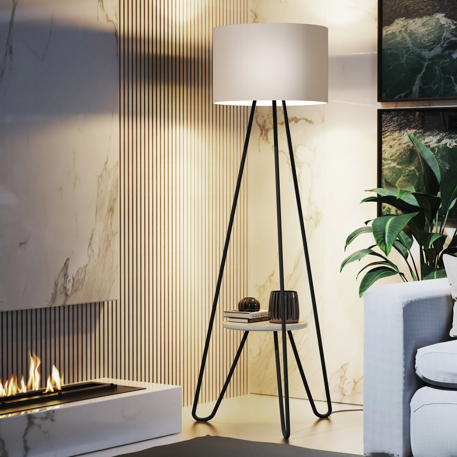 Abajur Real De Chão Prateleira  Para Sala Estilo Industrial