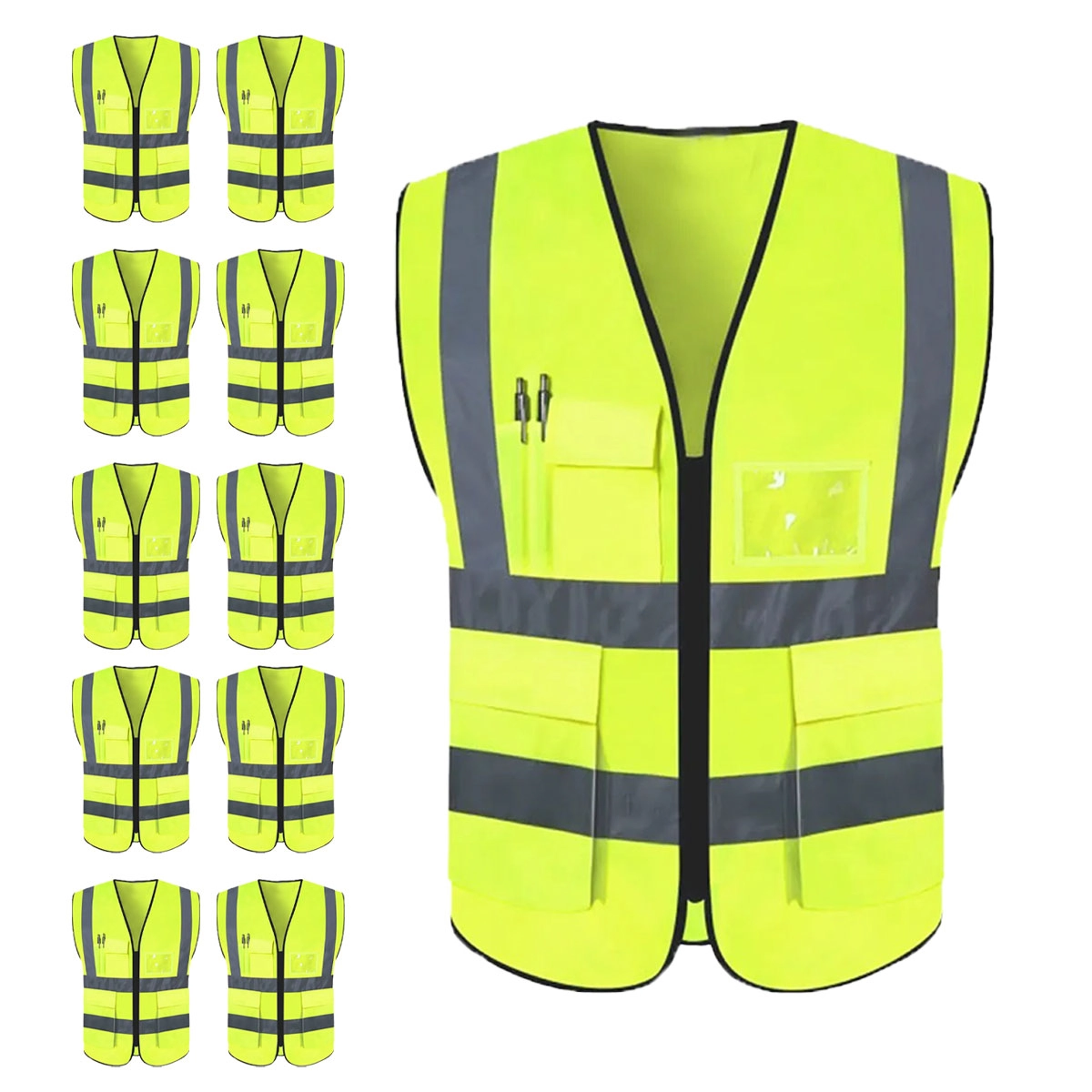 Colete Sinalizador Faixa Kit 10 Unidades Refletivo Segurança Epi Blusao Fluorescente Obra Trabalho