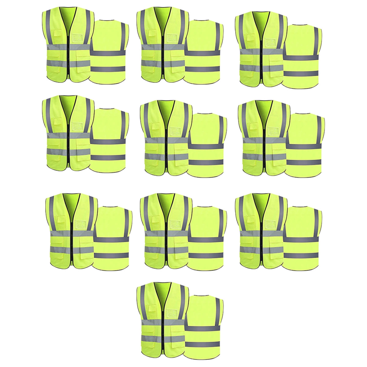 Colete Sinalizador Kit 10 Unidades Faixa Refletivo Proteçao Segurança Trabalho Epi Blusao Fluorescente Obra Bolsos Ziper