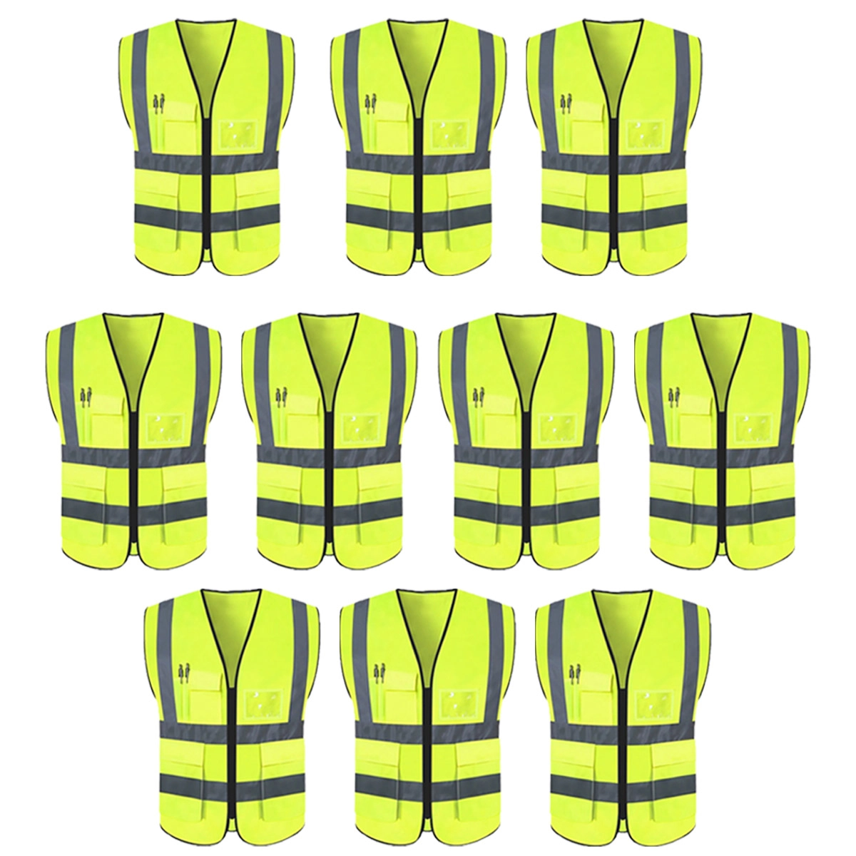 Colete Refletivo Sinalizador Kit 10 Unidades Segurança Trabalho Epi Obra Fiscalizaçao Blusao Fluorescente
