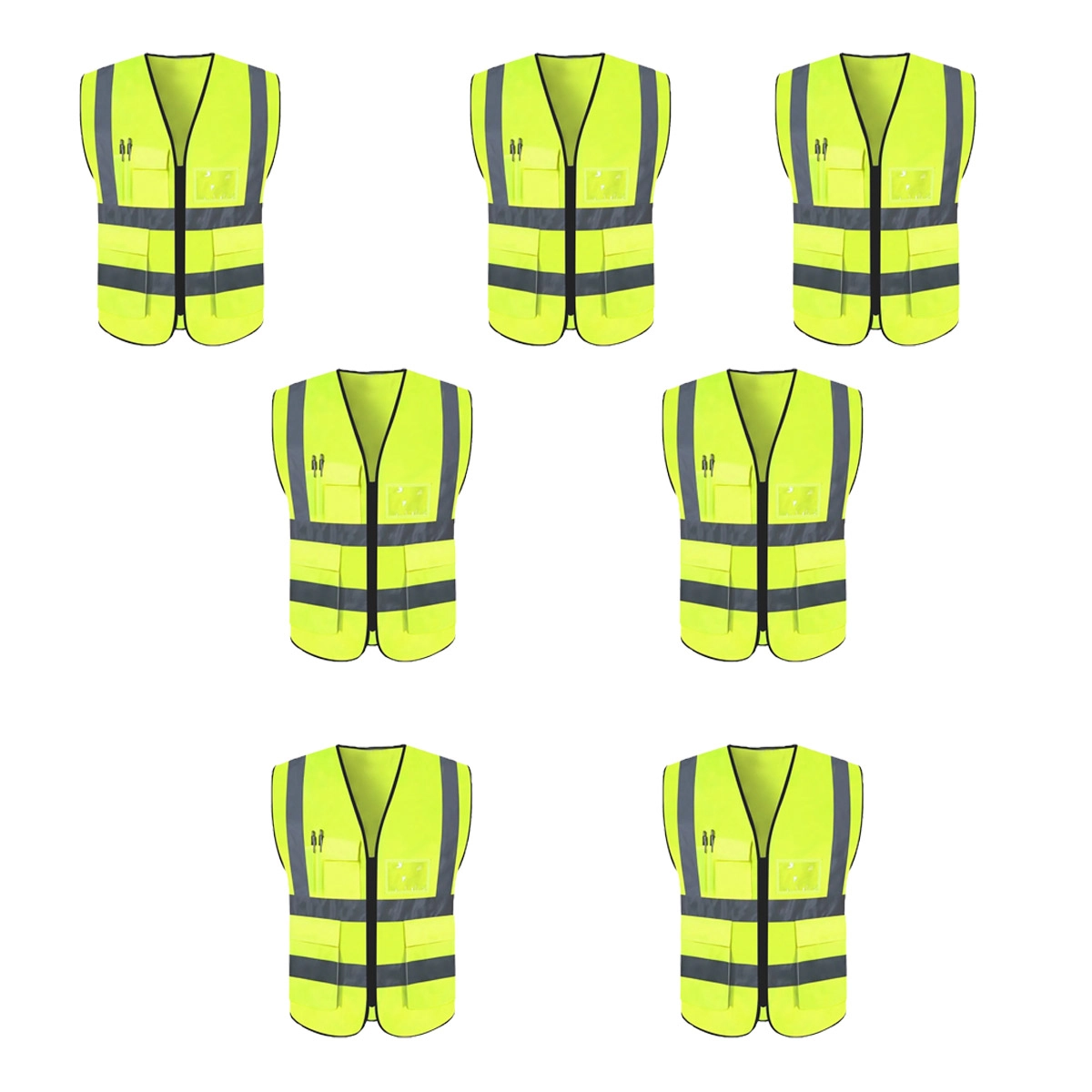 Colete Refletivo Sinalizador Kit 7 Unidades Epi Blusao Fluorescente Segurança Trabalho Obra Fiscalizaçao Proteçao