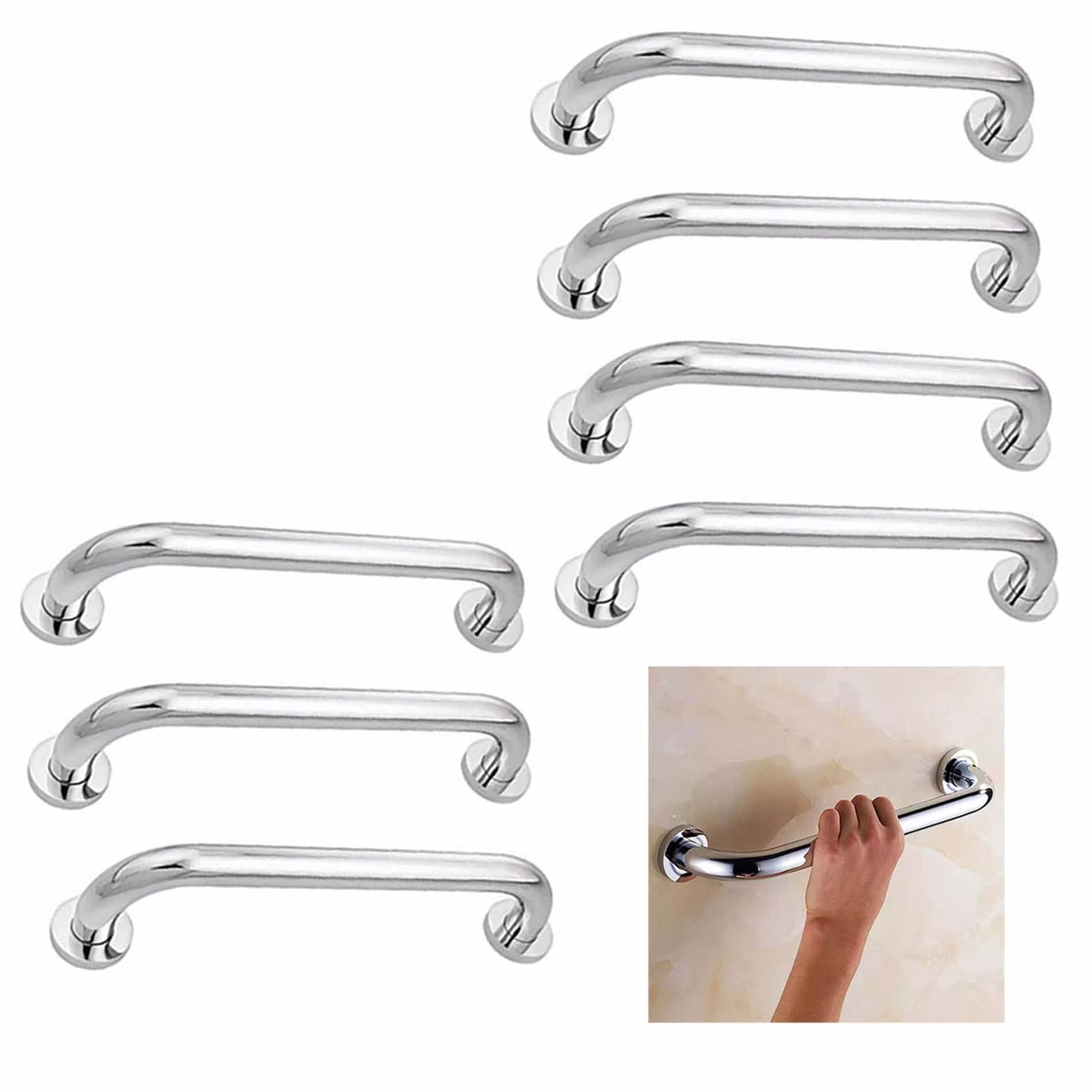 Alça De Apoio 30cm Inox Barra Kit 7 Unidades Idoso Box Banheiro Segurança Corredor Acessibilidade Suporte  Corrimao