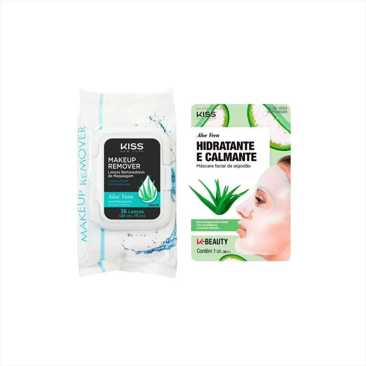 Kit Kiss NY Aloe Vera Máscara Facia+Lenço Demaquilante