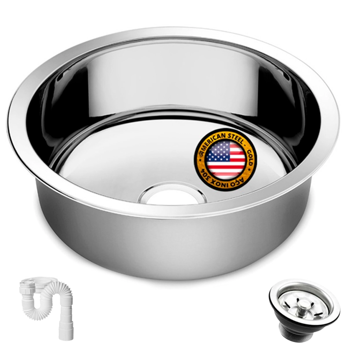Cuba Redonda Cozinha 30 Cm Aço Inox 304 Com Válvula E Sifão