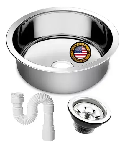 Cuba Pia Inox Redonda Ø25 Cm Aço 304 Com Valvula E Sifão