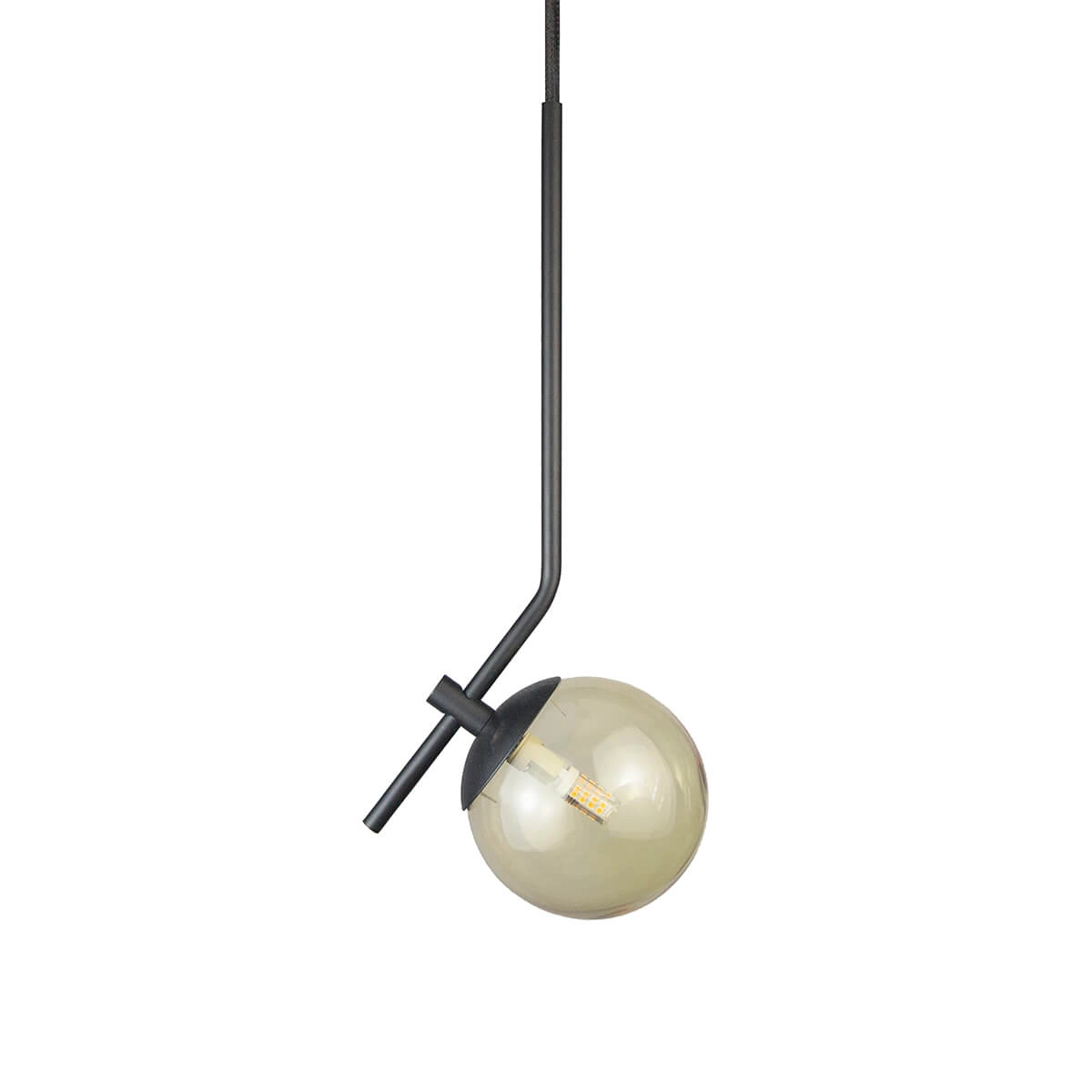 Pendente On Ly Preto Com Globo Esfera De Vidro Âmbar