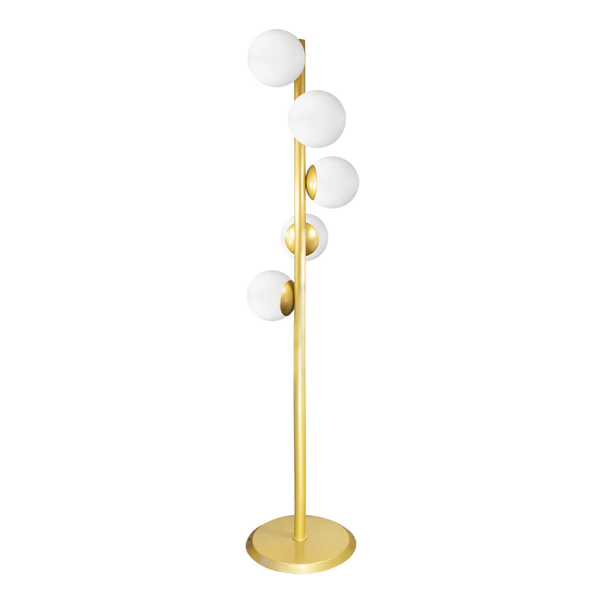 Abajur Coluna Piso Figo Ouro Com Globo De Vidro Branco