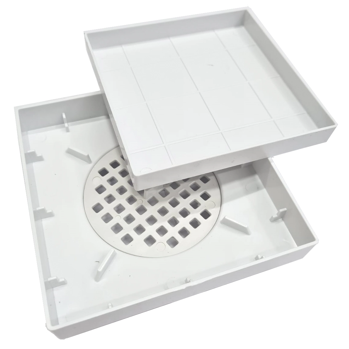 Ralo Invisível Ralo Oculto 15x15 Quadrado Branco Com Tela - Saída 100mm E 150mm