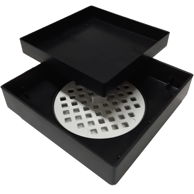 Ralo Invisível Ralo Oculto 15x15 Quadrado Preto Com Tela - Saída 100mm E 150mm