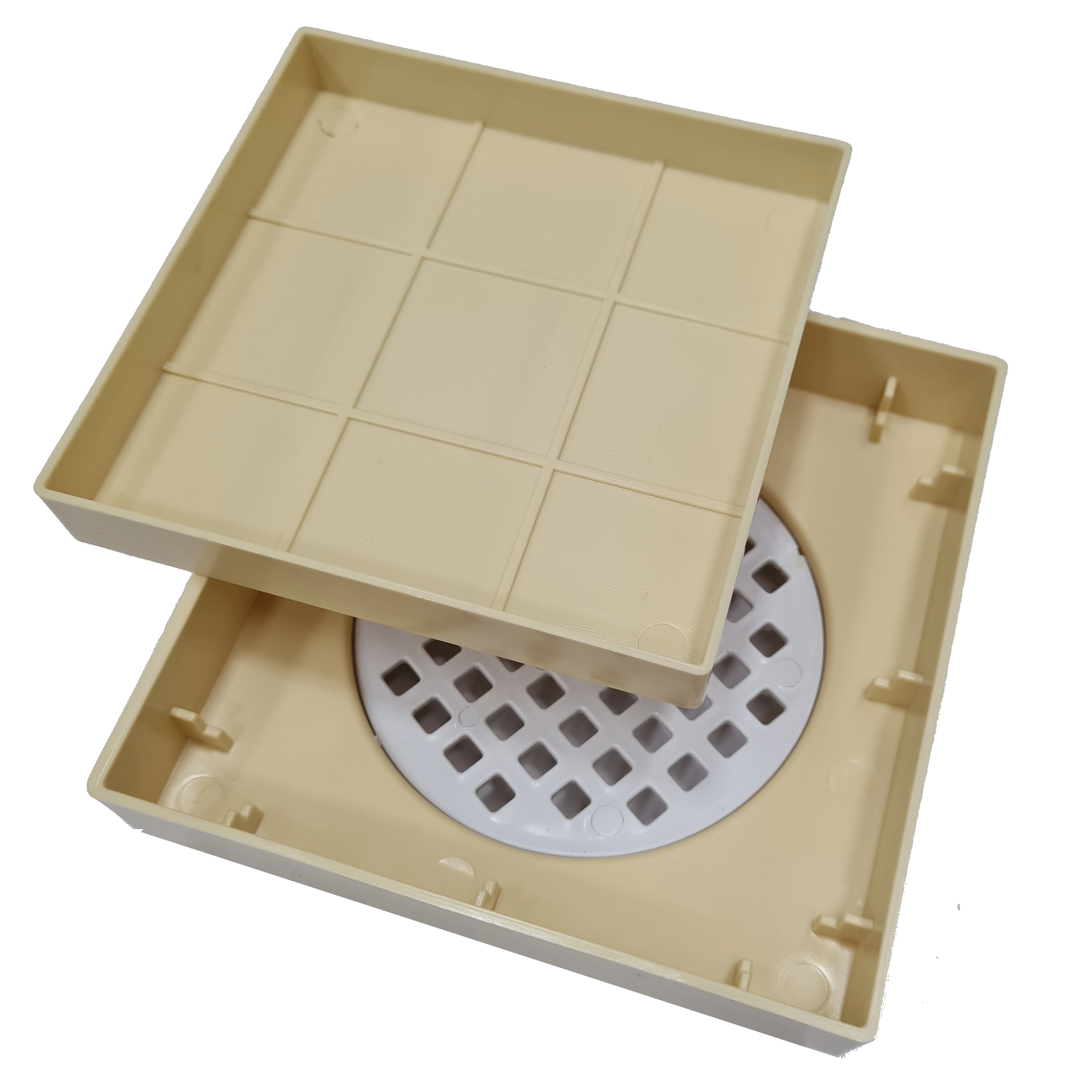 Ralo Invisível Ralo Oculto Quadrado Bege Com Tela - Saída 100mm