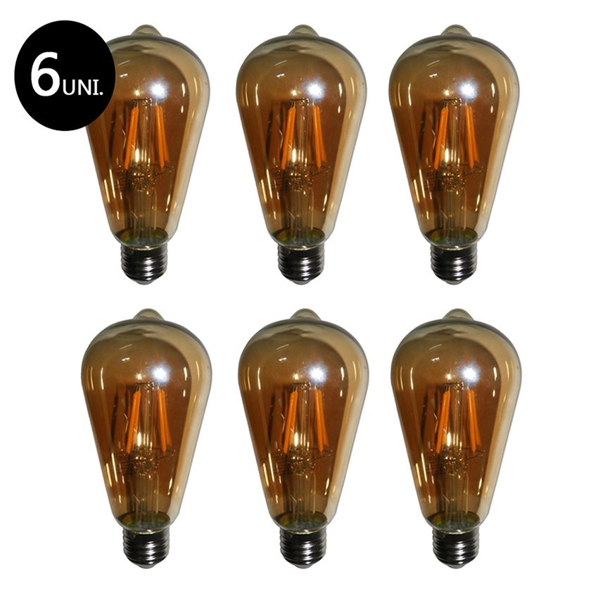 Lampadas De Led Retro Kit 6 Multi Filamento Vintage Bivolt 30w Iluminação