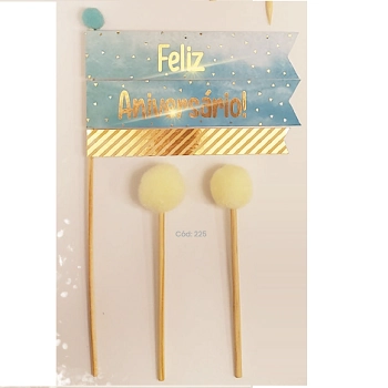 Topo De Bolo Feliz Aniversario Azul C/pompom