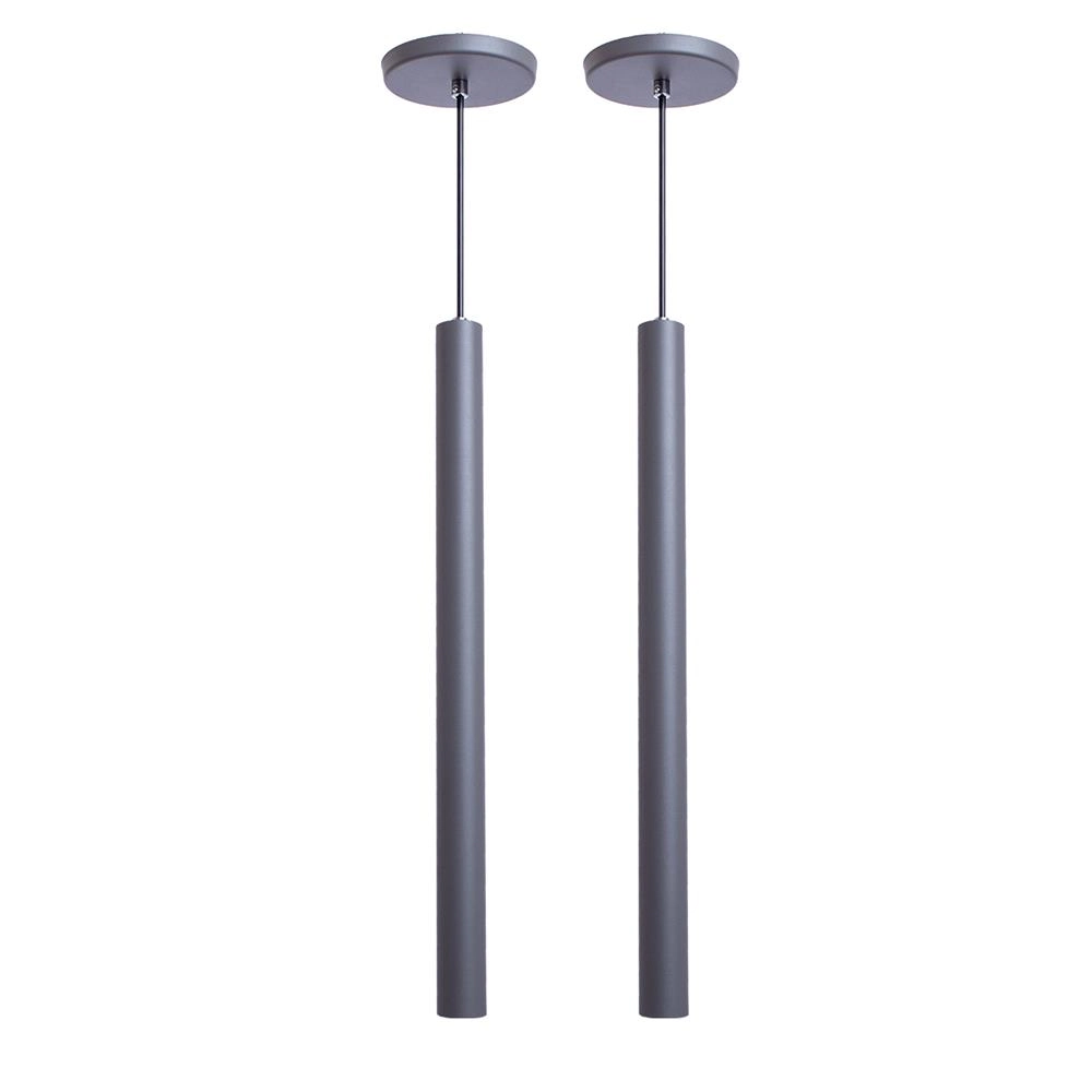 Kit 2 Pendente Tubo Cinza 50 Cm
