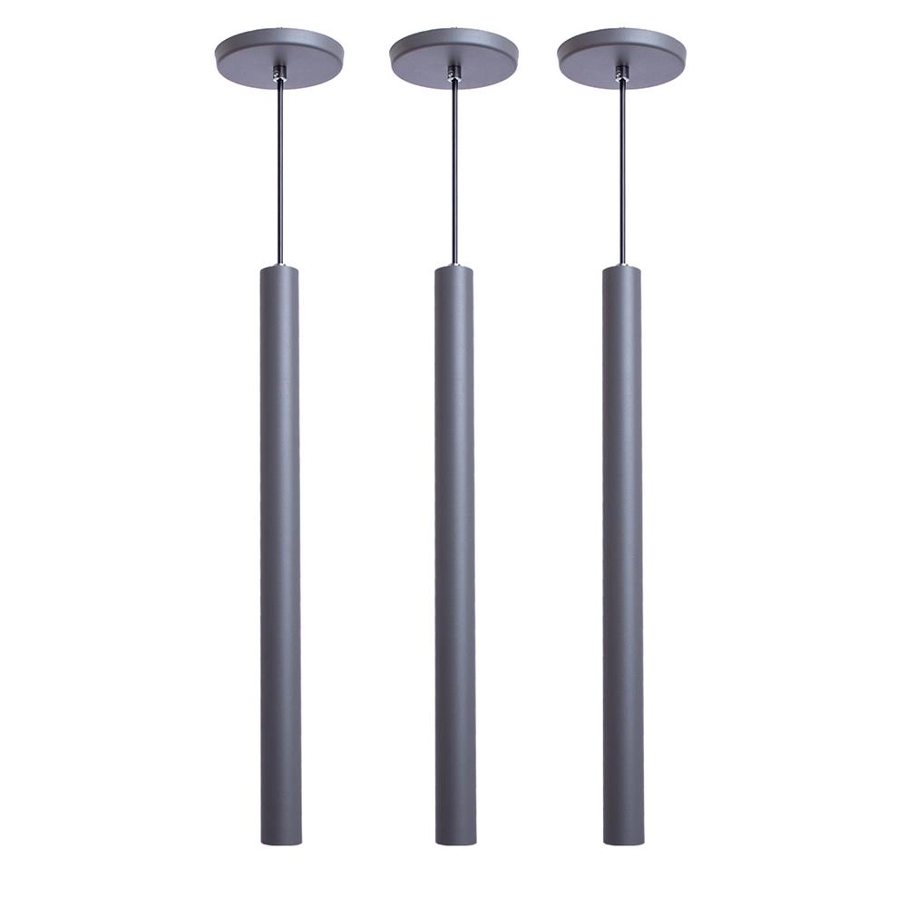 Kit 3 Pendente Tubo Cinza 50 Cm