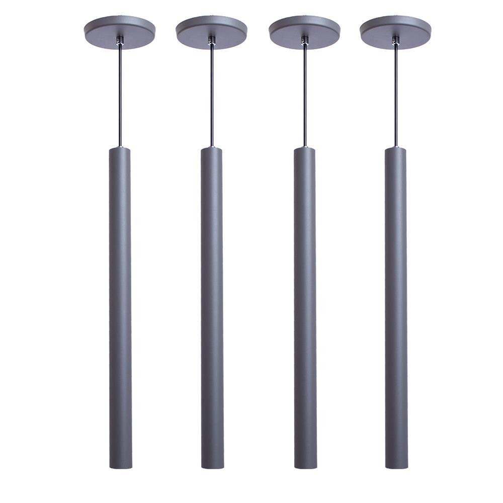 Kit 4 Pendente Tubo Cinza 50 Cm