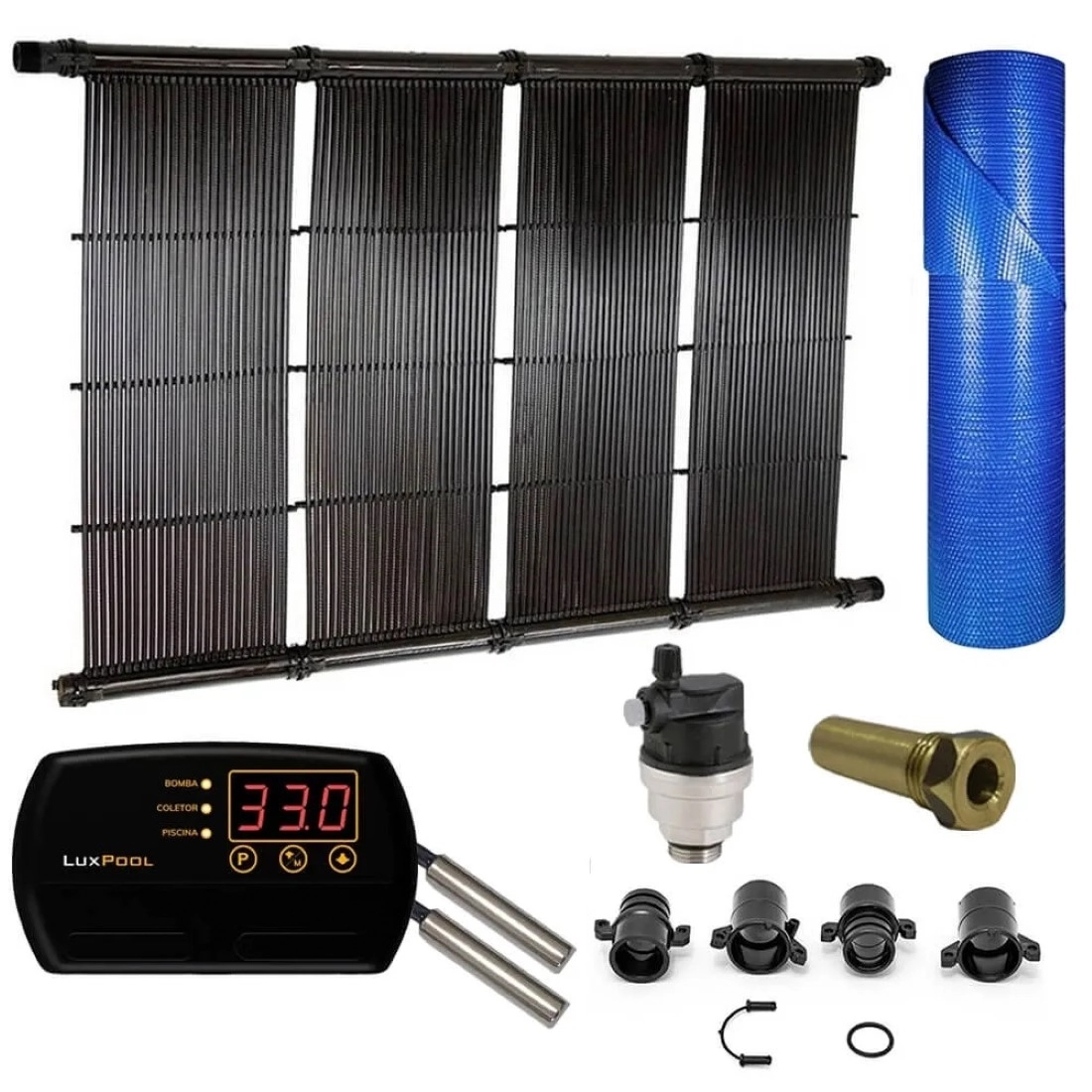 Kit Aquecedor Solar Piscina Até 22m² Ou 30.000l + Capa Térmica - Coletor 3m