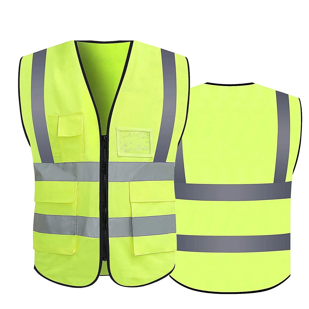 Colete Faixa Sinalizador Refletivo Segurança Trabalho Epi Blusão Fluorescente Obra Transito Bolsos Ziper Proteção