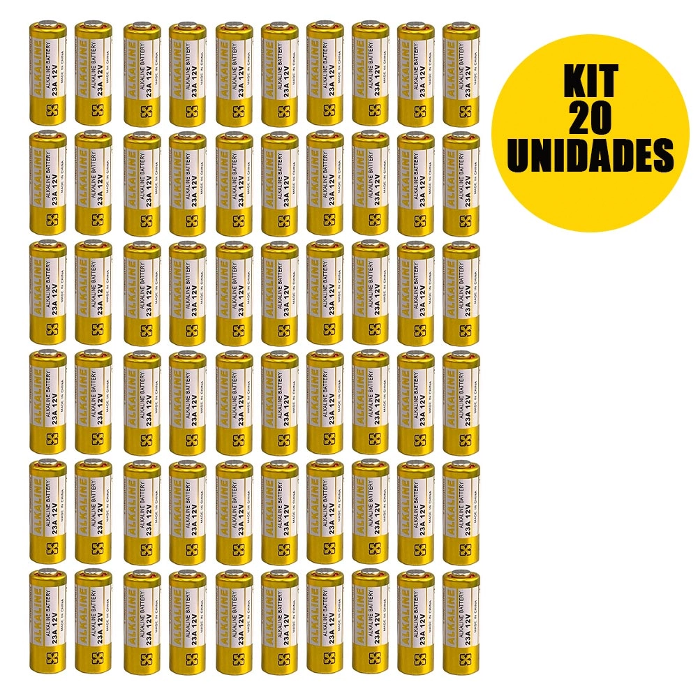Bateria Alcalina 23a 12v Pilha 20 Unidades Portao Automatico Controle Carro Alarme