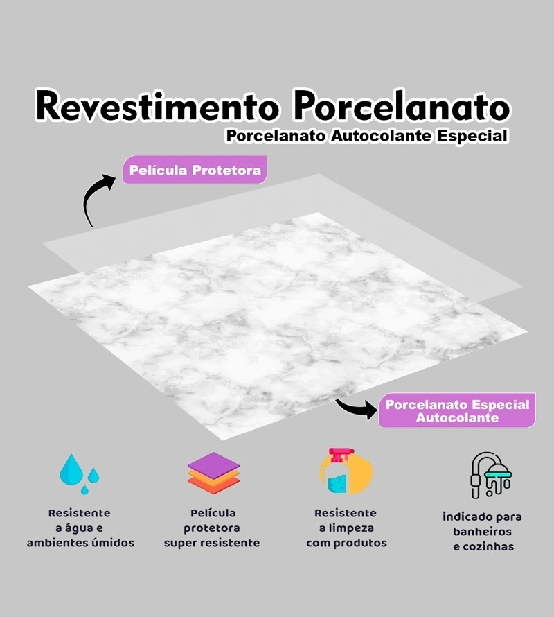 Painel Placa Para Parede E Piso Chão Autocolante Laminado Mármore Branco 25x25cm