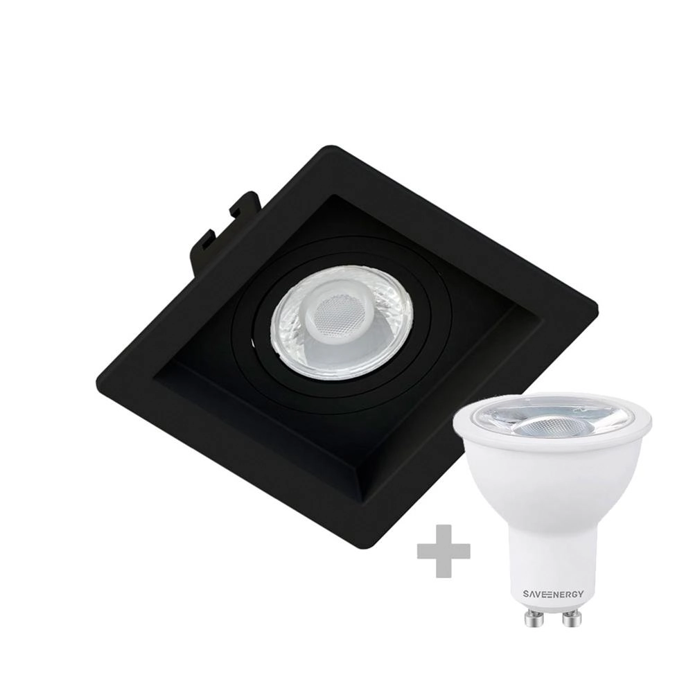 Kit 12 Spot Embutir Mr16 Quadrado Recuado Preto + Lâmpada Dicroica 4,8w 4000k