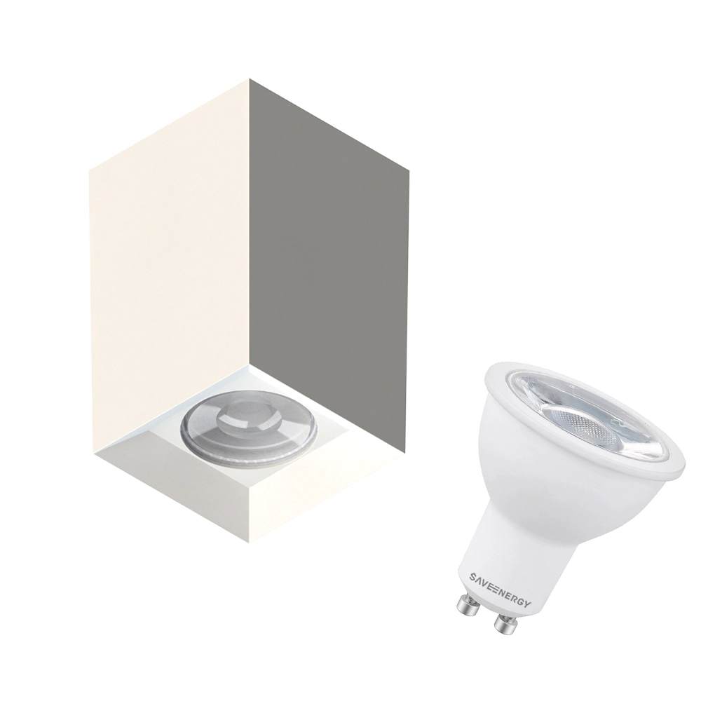 Spot Plafon Sobrepor Tower Quadrado Recuado Mr16 Branco + Lâmpada Led 7w 2700k