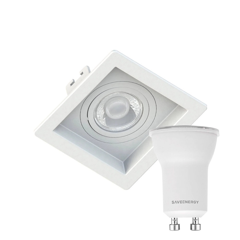 Kit 10 Spot Embutir Quadrado Recuado Mini Dicroica Mr11 Branco + Lâmpada Led 4w 4000k