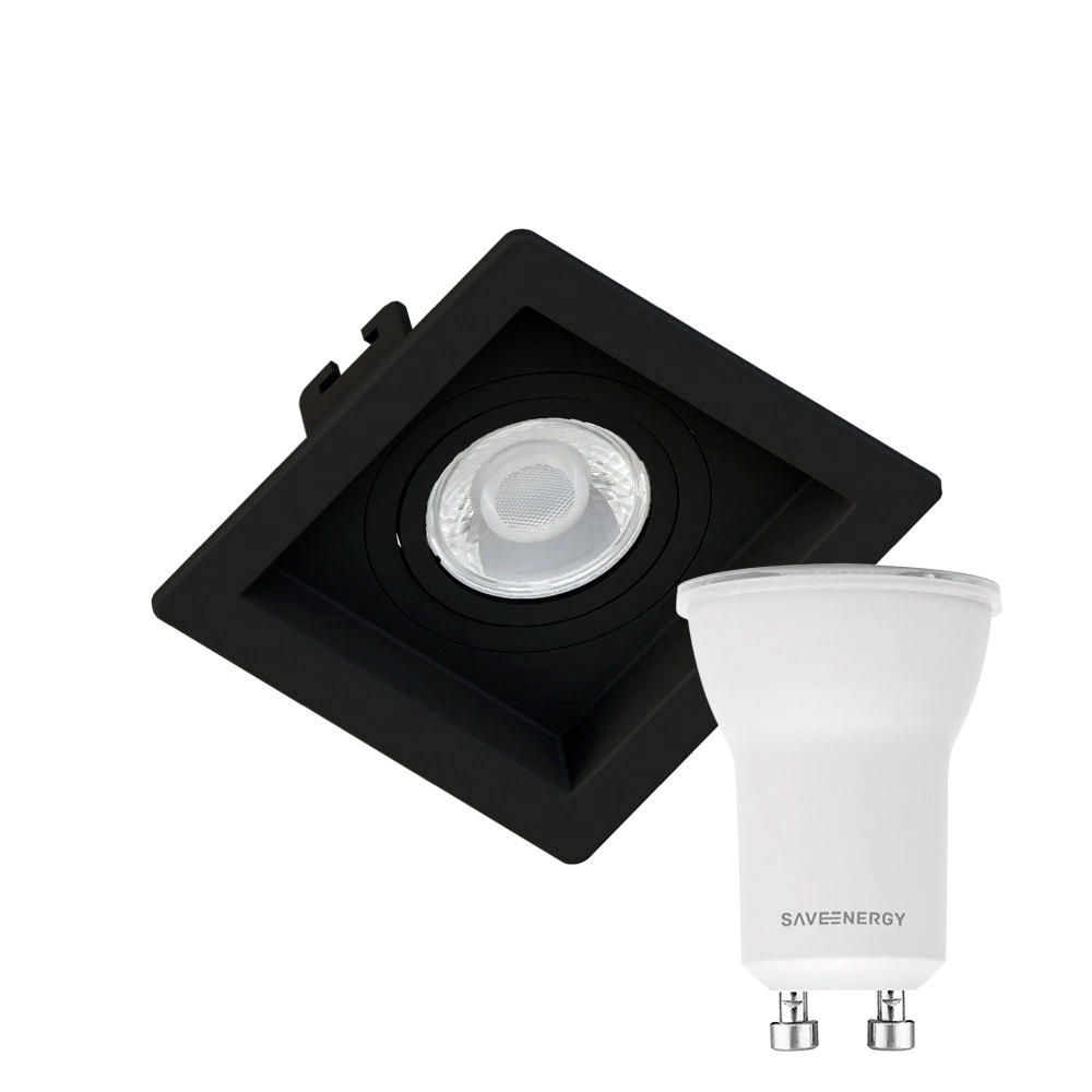 Kit 10 Spot Embutir Quadrado Recuado Mini Dicroica Mr11 Preto + Lâmpada Led 4w 2700k
