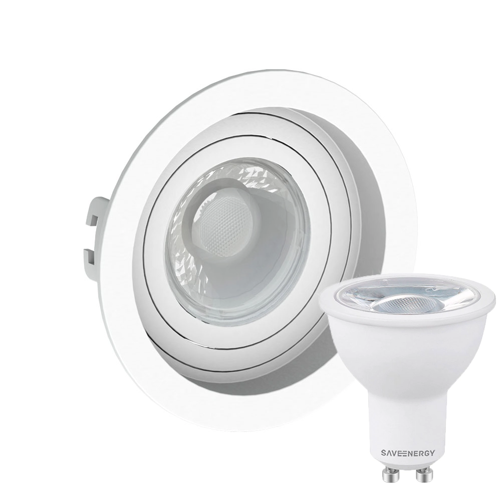 Kit 2 Spot Embutir Redondo Recuado Dicroica Mr16 Branco + Lâmpada Dicroica 4,8w 6500k