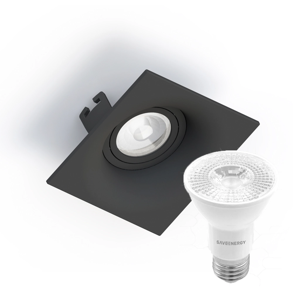Kit 2 Spot Embutir Sand Save Energy P/ Lâmpada Par20 Preto + Lâmpada Led 4,8w 2700k