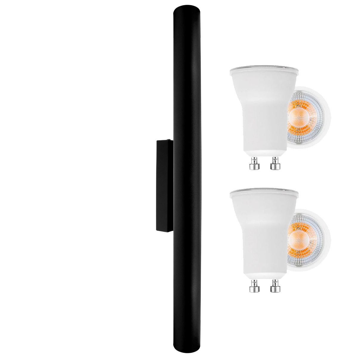 Arandela Tubo Cilindro Alumínio Preto 45cm + Lâmpada Led Branco Quente
