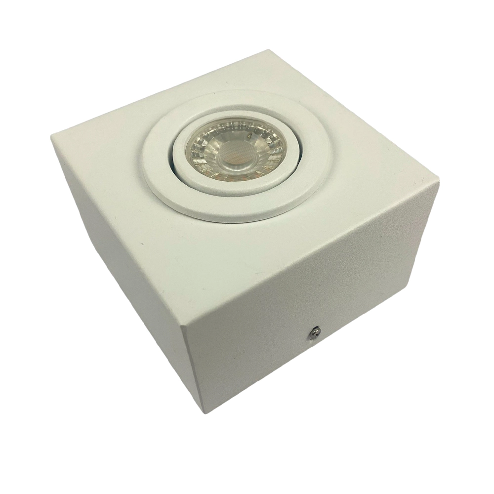 Kit 5 Spot Plafon Sobrepor Box Quadrado Mr16 Branco + Led 7w Branco Frio