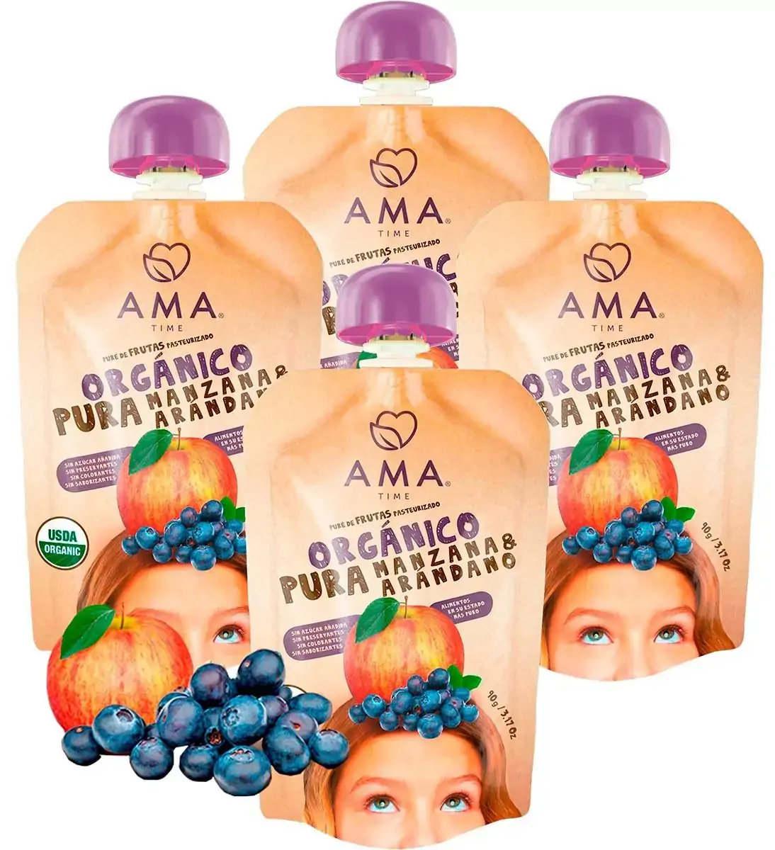 Purê De Frutas ôrganico Maçã E Mirtilo Ama Time 90g