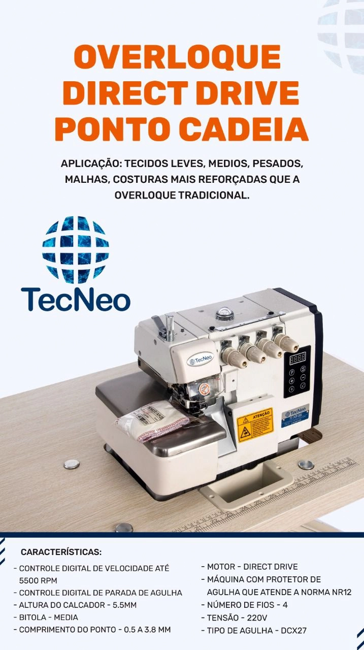 Overloque Ponto Cadeia 4 Fios, 6000ppm - Tecneo