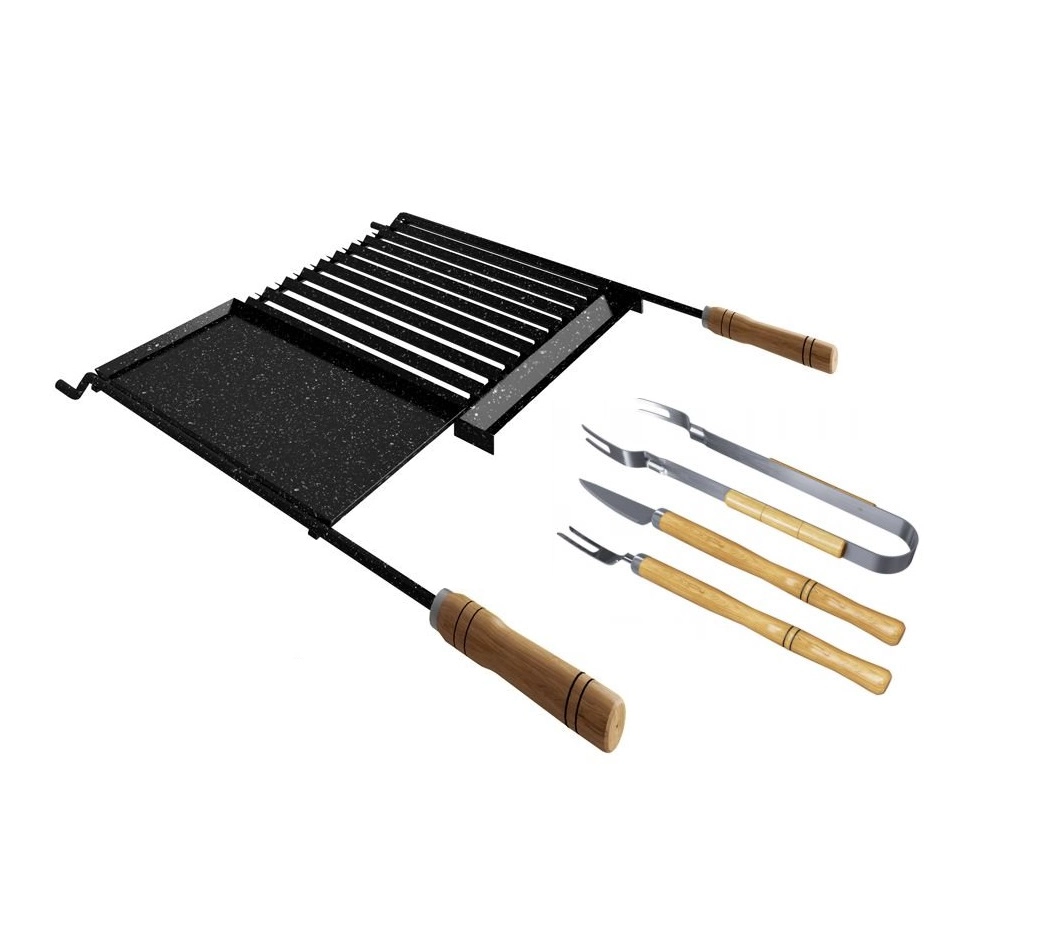 Conjunto Grelha Parrilha Com Chapa E Talheres Para Churrasco