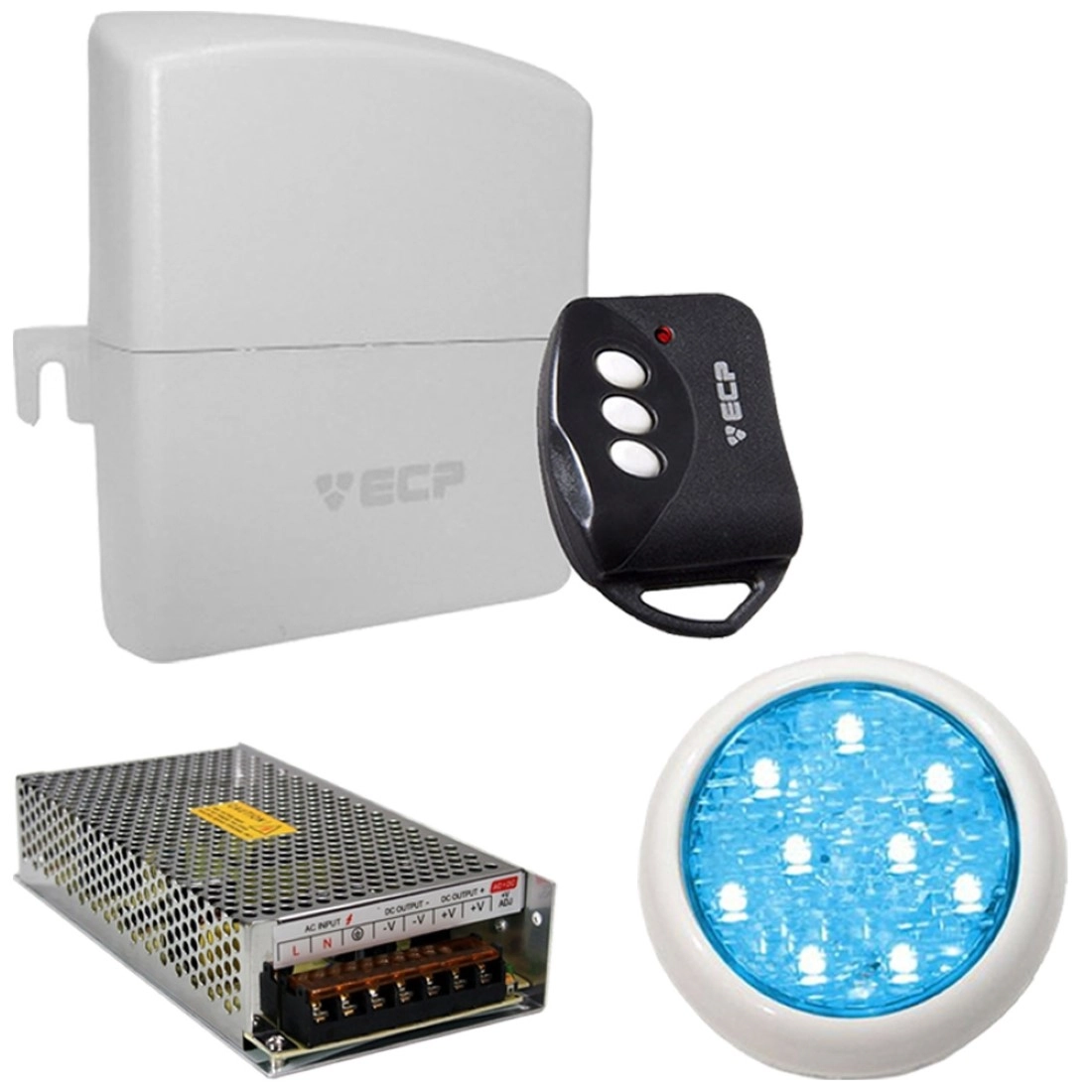 Kit 1 Led Piscina Monocromático 9w + Central + Controle - Azul - Encaixe 3/4"