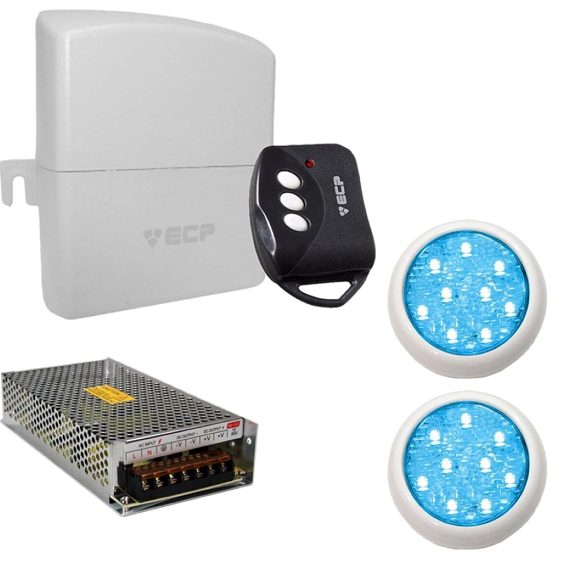 Kit 2 Led Piscina Monocromático 9w + Central + Controle - Azul - Encaixe 3/4"